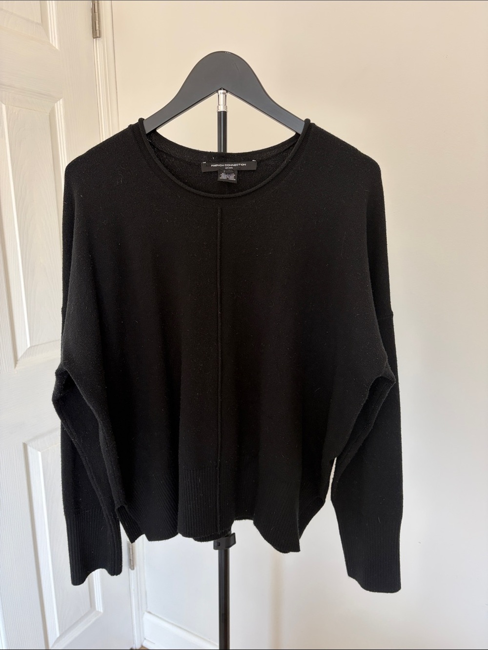 French Connection Black Crewneck Sweater with Center Seam